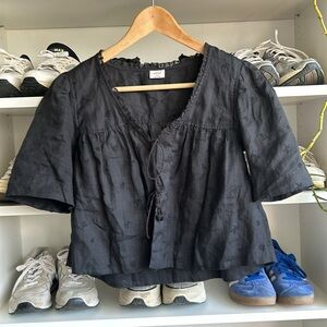 Wilfred cotton tie up short sleeve embroidered blouse